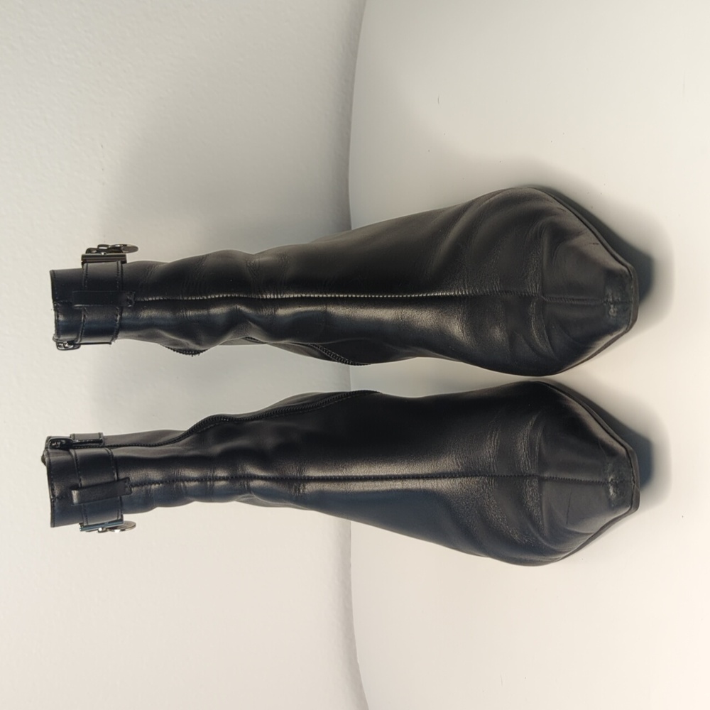 Franco Sarto Black Leather Pointed Toe Ankle Strap Low Heel Booties Women's 8